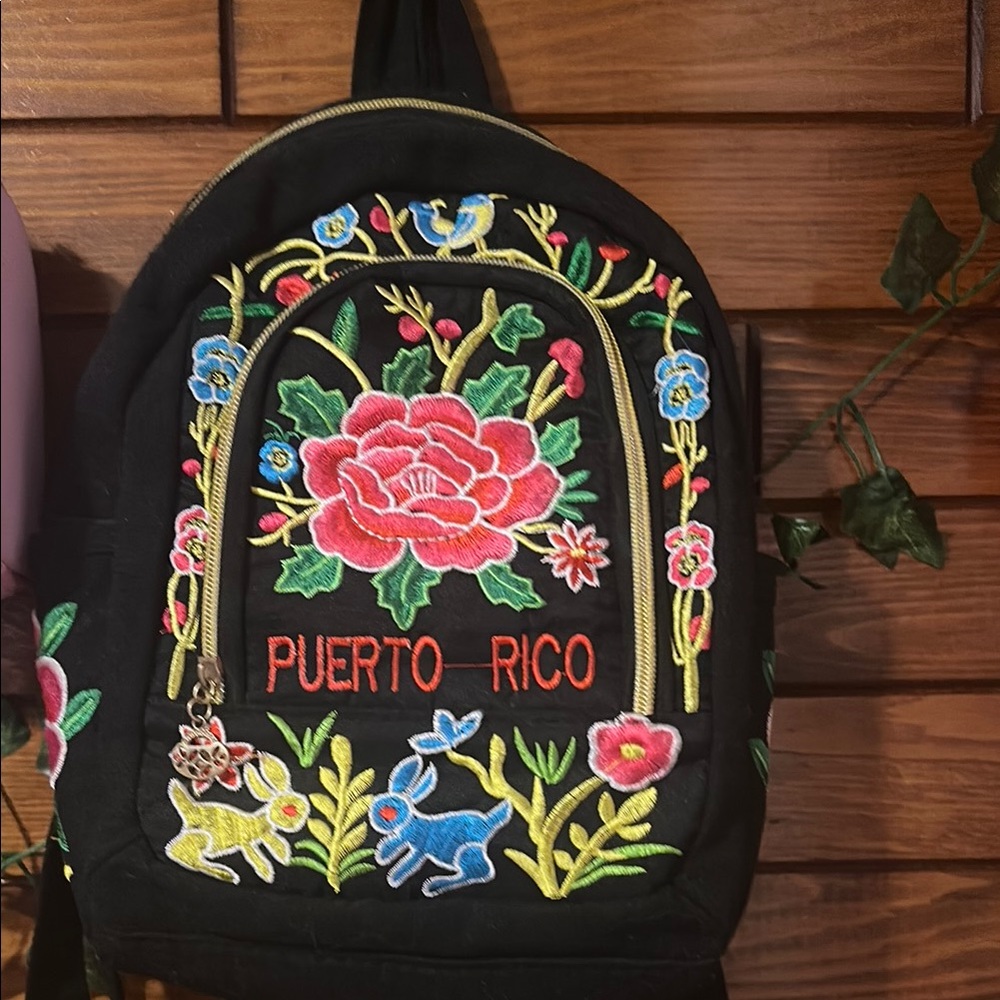 Embroidered Black Backpack